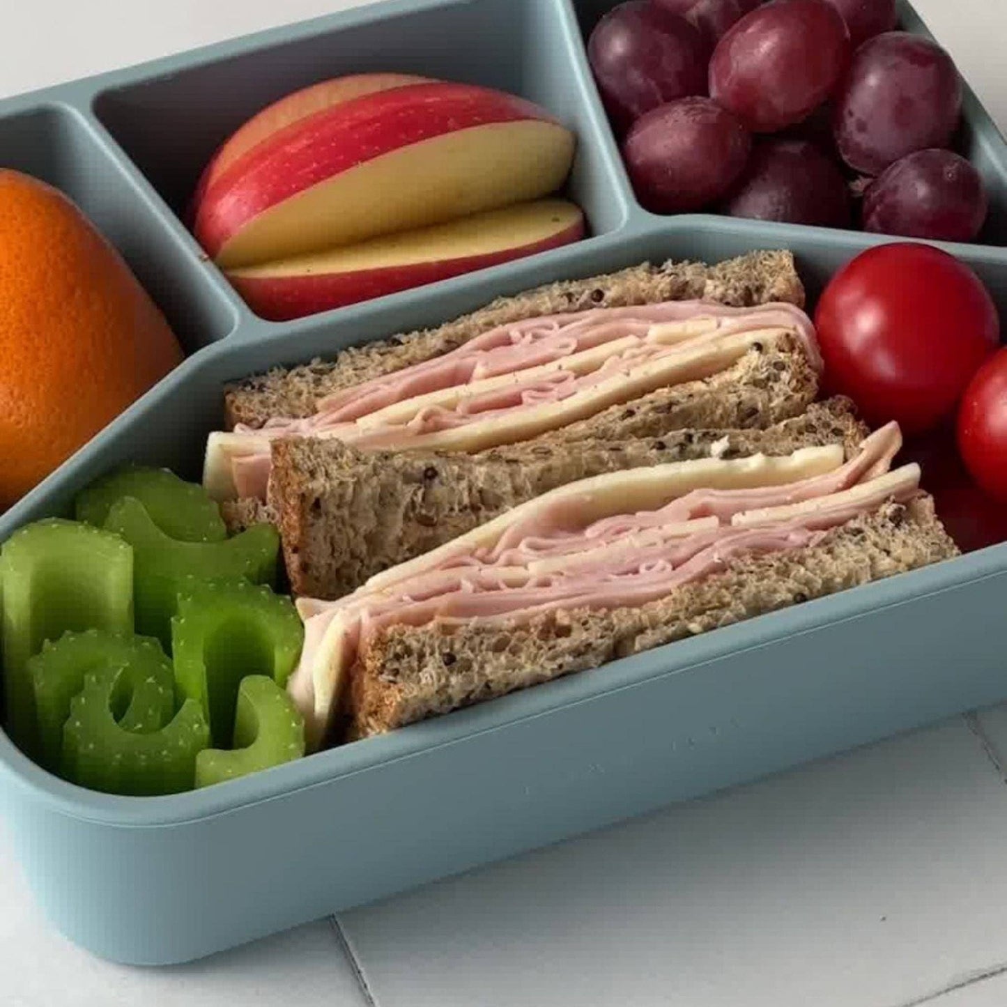 Silicone Bento Lunch Box- 4 Compartment | Rock Blue