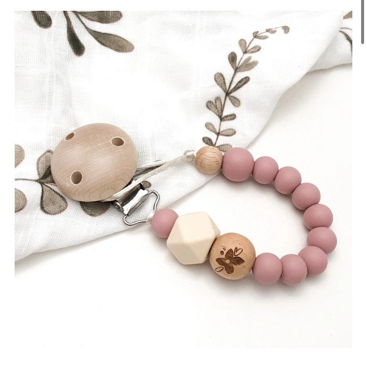 One Chew Three Elements Silicone Dummy Holder - Floral Rose