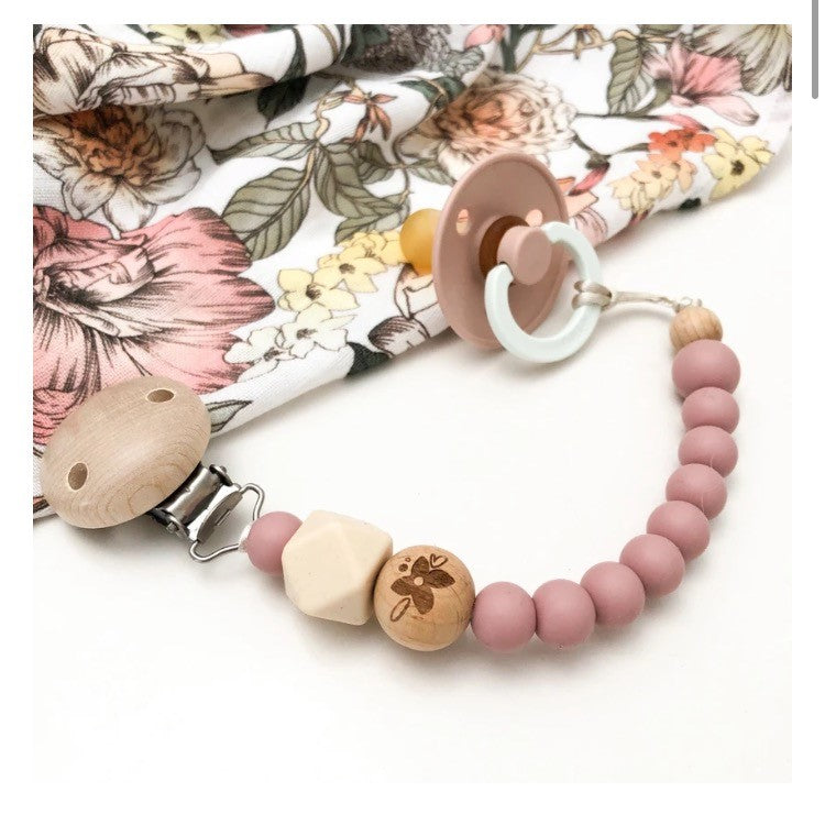 One Chew Three Elements Silicone Dummy Holder - Floral Rose