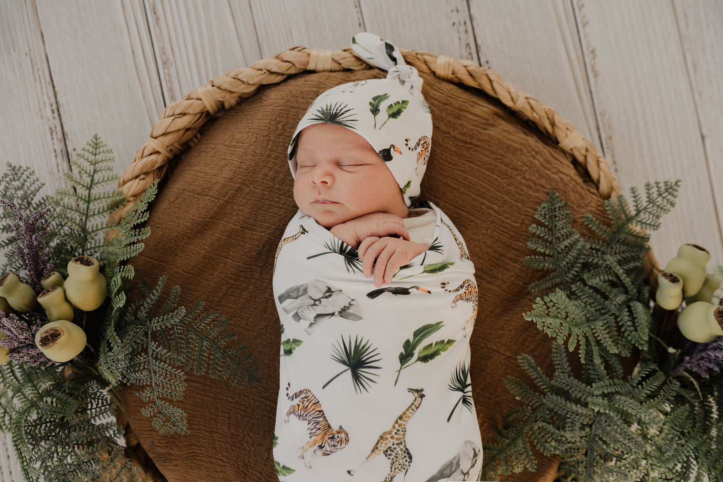 Mod & Tod Baby Stretchy Swaddle & Beanie Set Safari