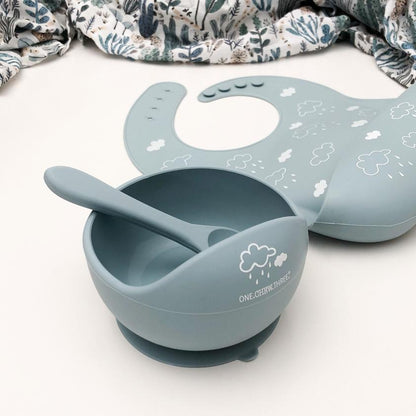 One Chew Three Silicone Scoop Bowl & Spoon - Blue Clouds