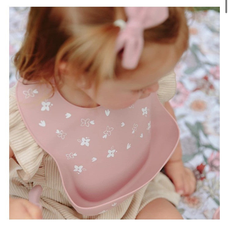 One Chew Three Silicone Bib - Floral Rose