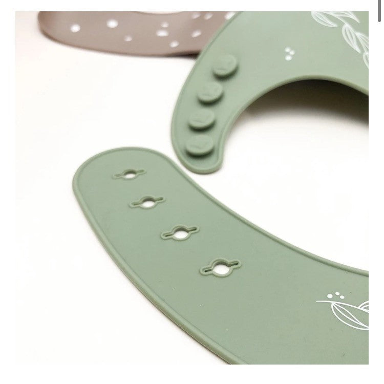 One Chew Three Silicone Bib - Sage Foliage