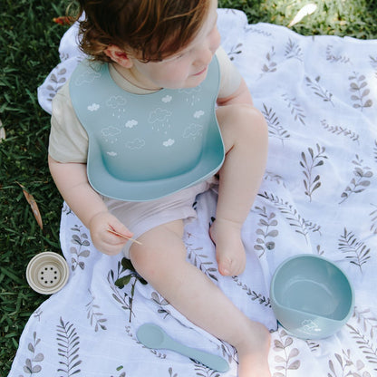 One Chew Three Silicone Scoop Bowl & Spoon - Blue Clouds