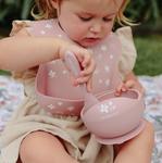 One Chew Three Silicone Bib - Floral Rose