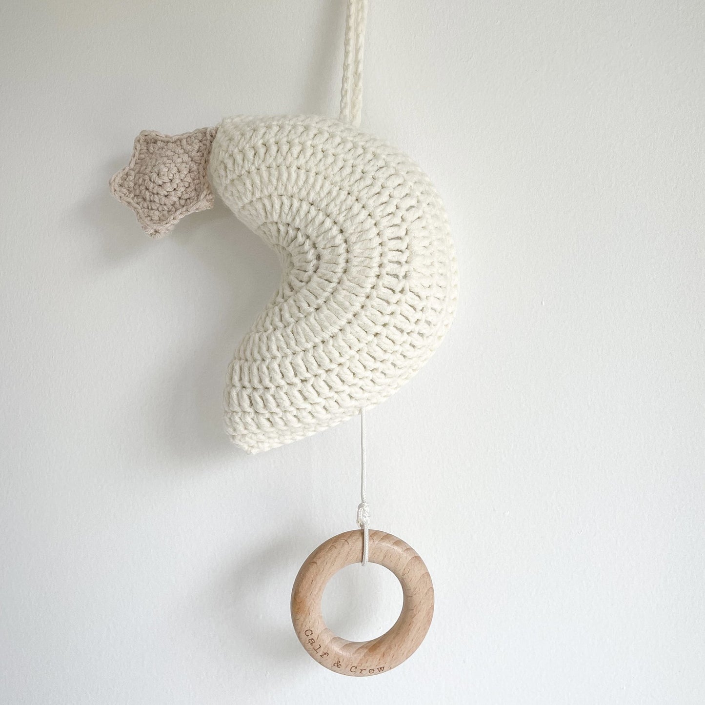 Calf & Crew Crochet Moon Musical Pull Toy - Ivory