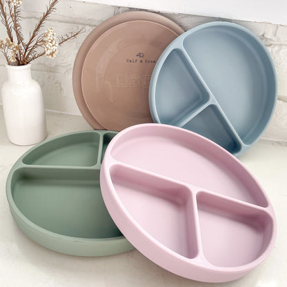 Calf & Crew Suction Divider Plate With Beechwood Spoon - Rose